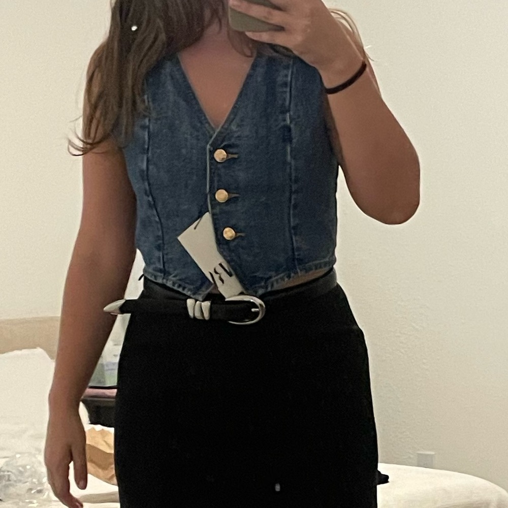 Zara Cropped Classic Blue Denim Vest - Picture 4 of 6